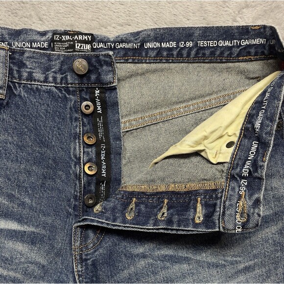 IZZUE IZ-X04-ARMY Frayed Edges Men’s Buttonfly Slim Fit  Jeans Size 36x31 - Picture 7 of 14